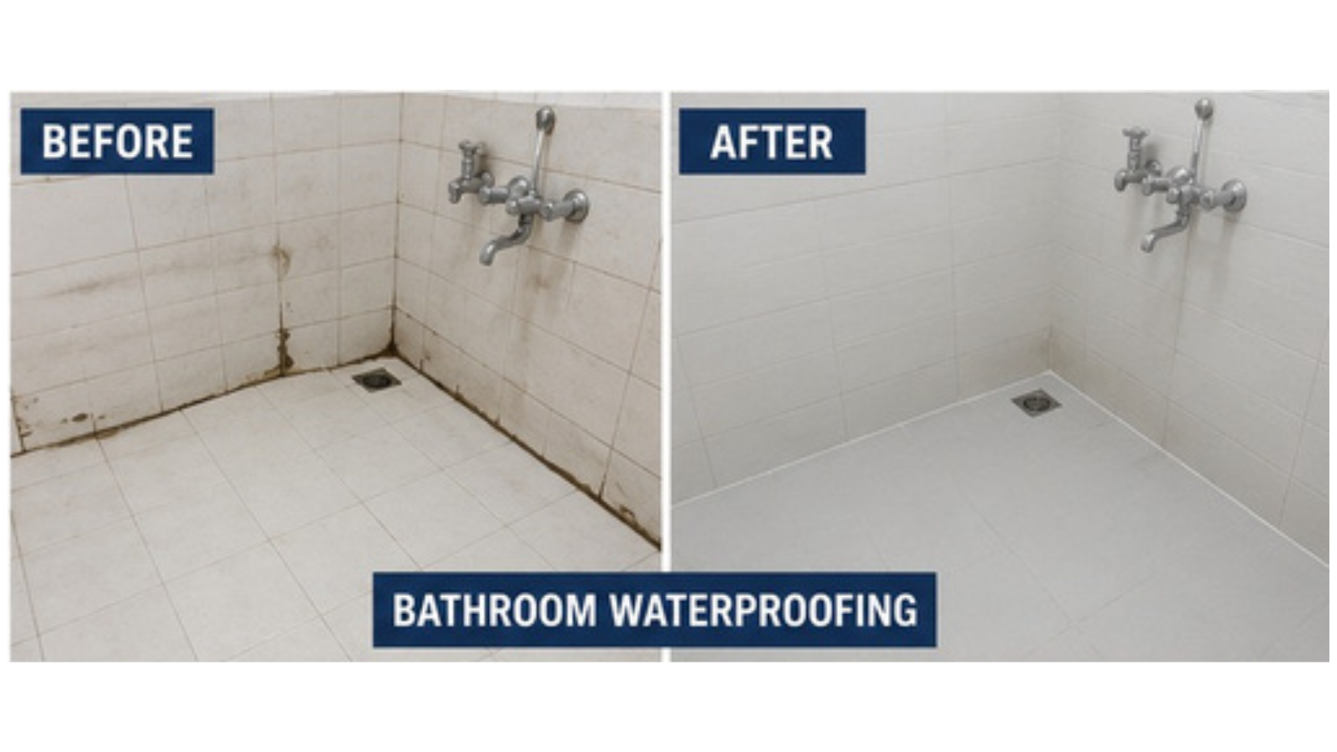 Bathroom waterproofing before and after tile seepage repair